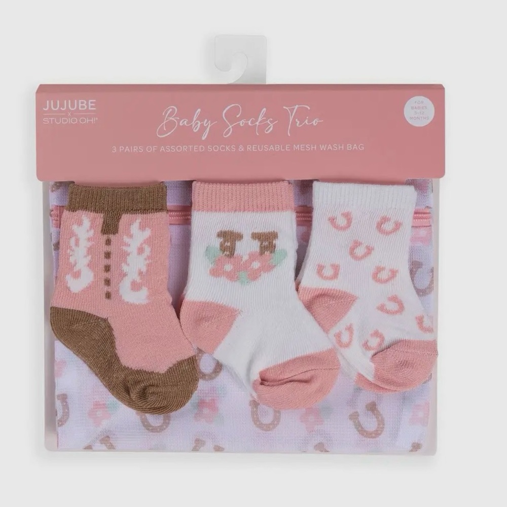 NEW Bloomin’ Boot Western Cowgirl Baby Socks Trio Set